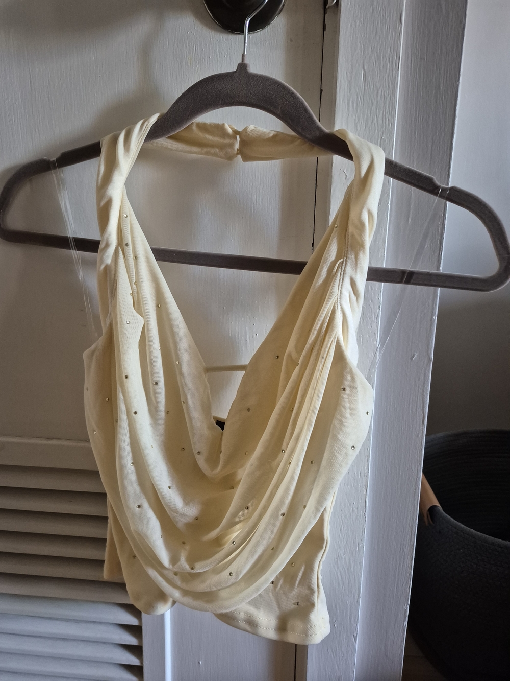 Windsor Cream Cowl Halter Top with Stud Accents
